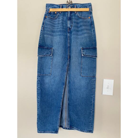 Levi’s Dresses & Skirts - Levi's Premium Women's Denim Ankle Column Cargo Skirt Size 25 Front Slit